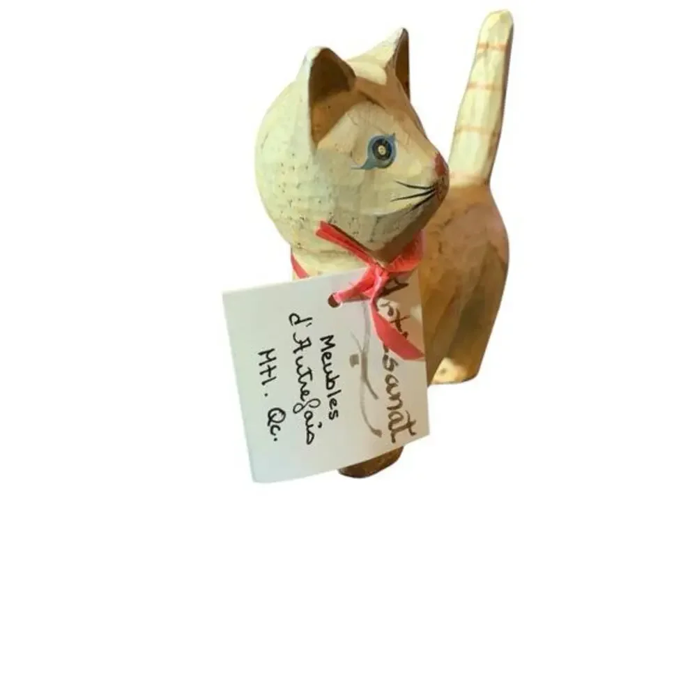 Artisanat‎ Meubles d'Autrefois Montreal Quebec Cat Figure Wood Carved 4”Folk Art